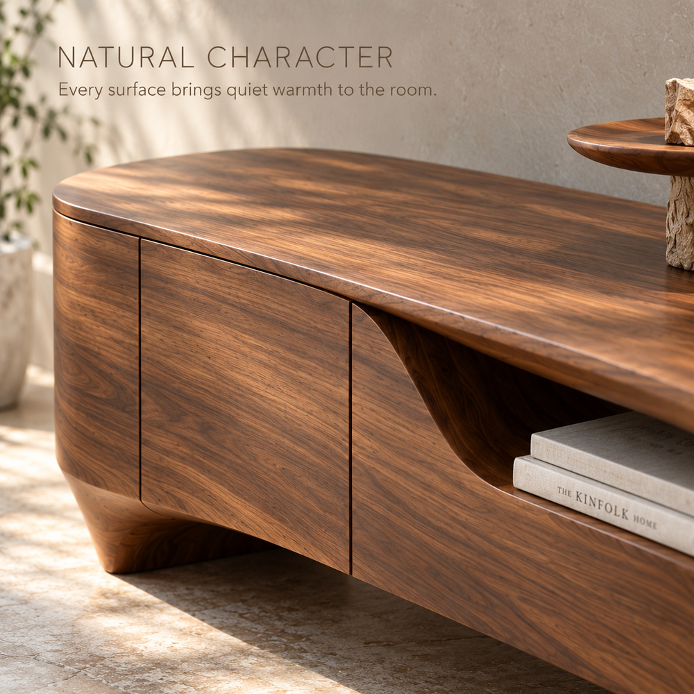 Yarrow Sculptural Solid Wood TV Stand - Design 201 - product detail 4