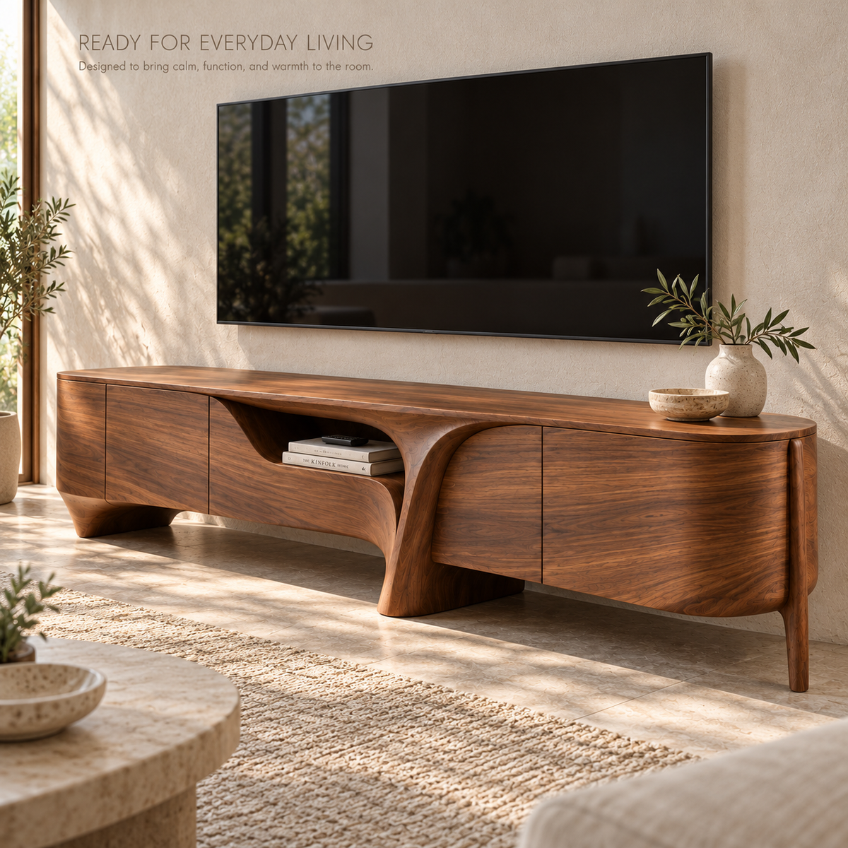 Yarrow Sculptural Solid Wood TV Stand - Design 201 - product detail 6
