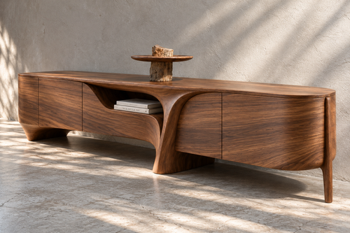 Yarrow Sculptural Solid Wood TV Stand - Design 201 - original main view