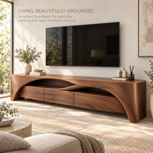 Woodhaven Sculptural Solid Wood TV Stand - Design 202 - product detail 1
