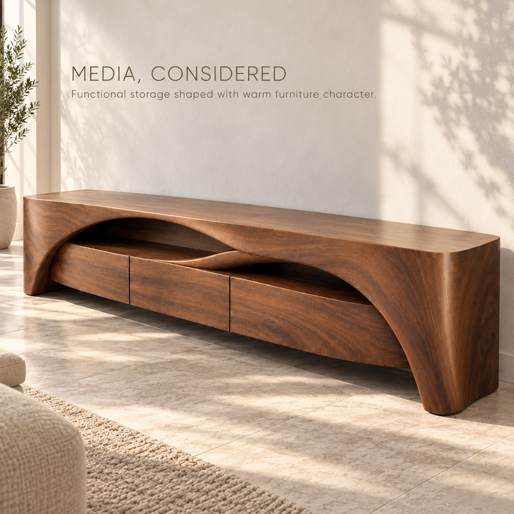Woodhaven Sculptural Solid Wood TV Stand - Design 202 - product detail 2