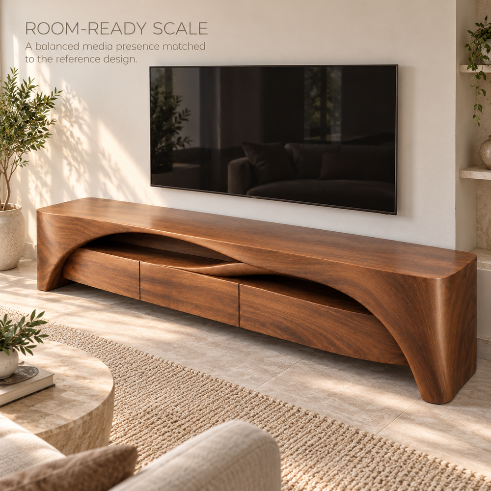 Woodhaven Sculptural Solid Wood TV Stand - Design 202 - product detail 3