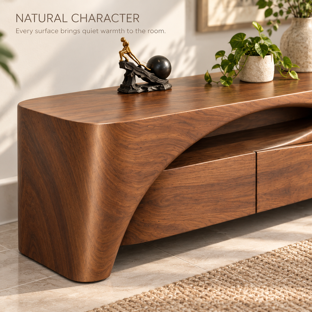 Woodhaven Sculptural Solid Wood TV Stand - Design 202 - product detail 4