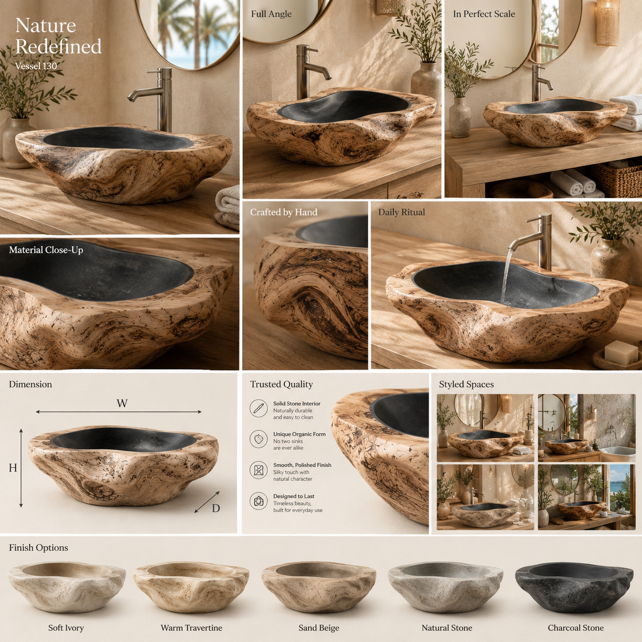 Mira Sculptural Bathroom Vessel Sink - Design 130 - product image 02