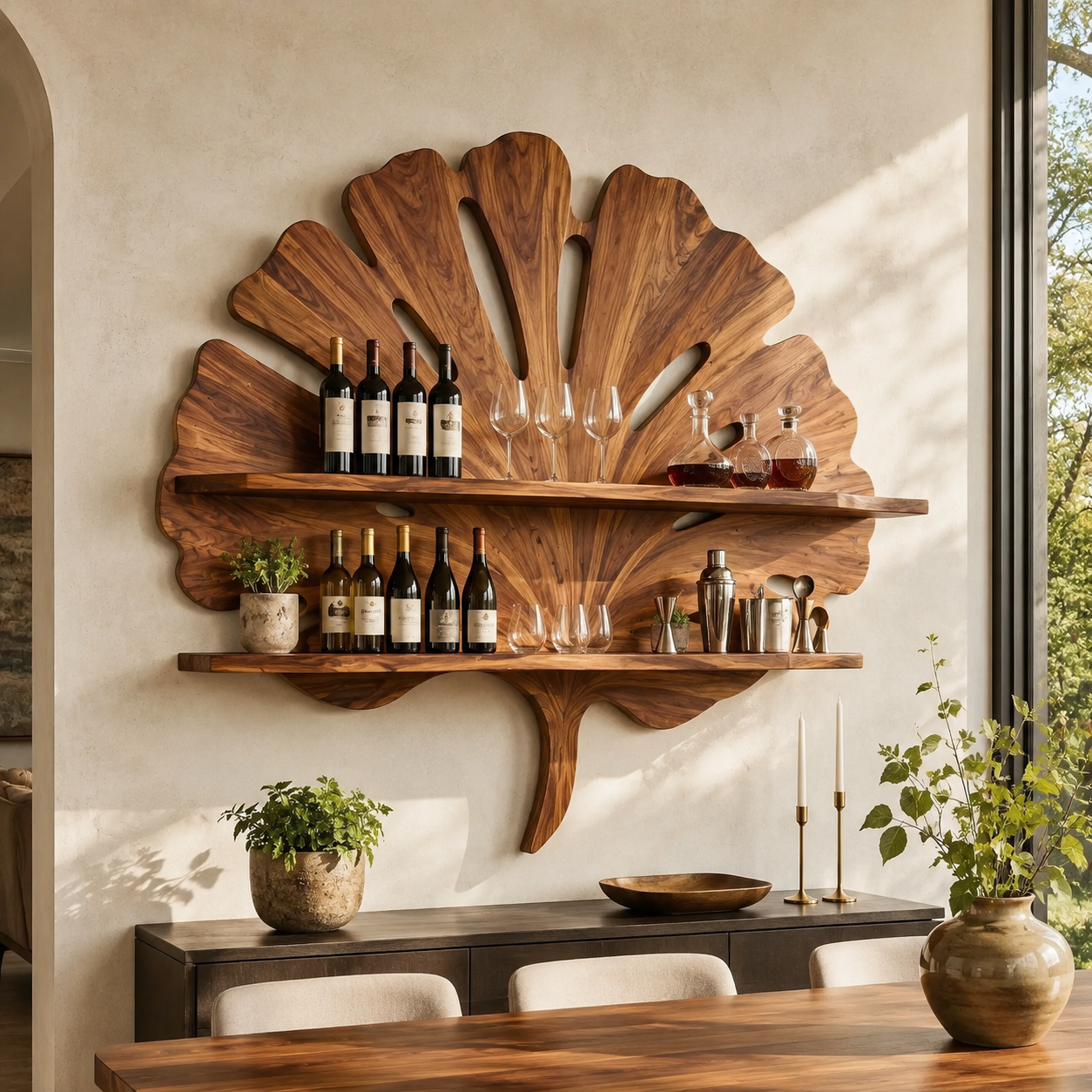 Solid Wood Wall Wine Rack with Glass Holder - Cellular - main view
