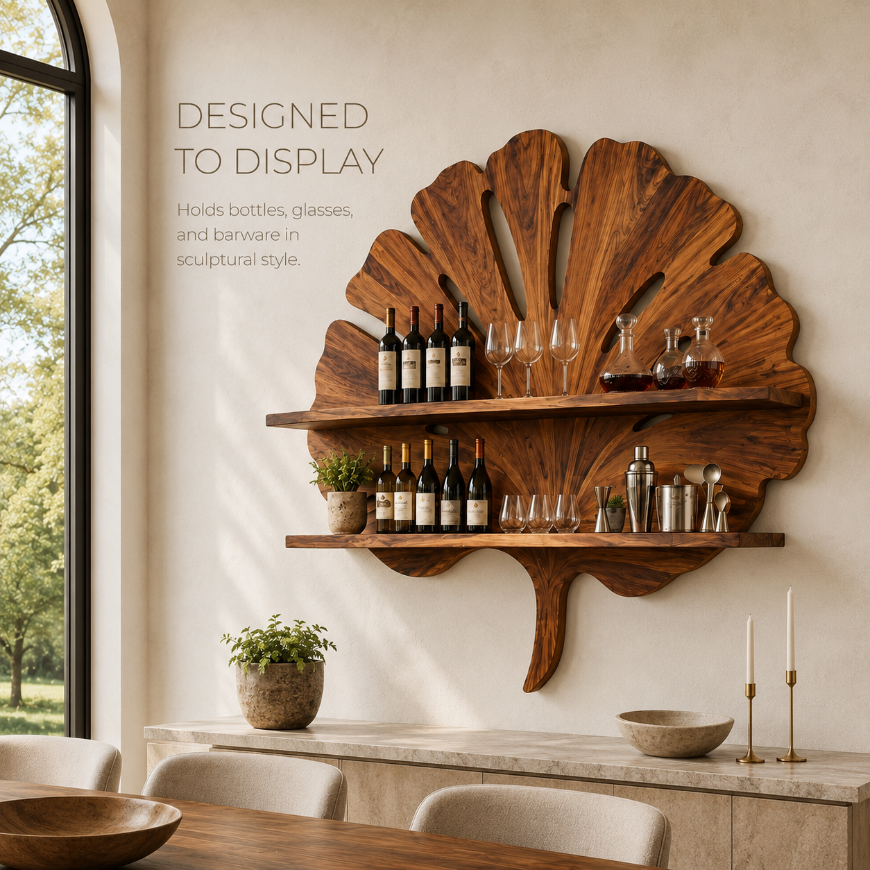 Solid Wood Wall Wine Rack with Glass Holder - Cellular - product image 03