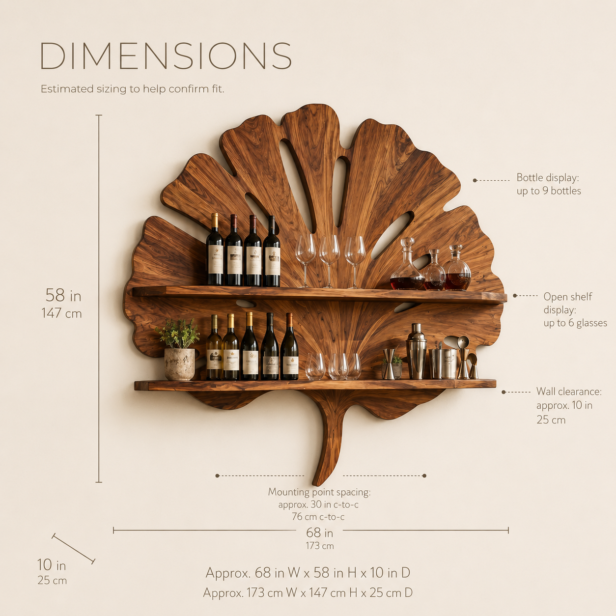 Solid Wood Wall Wine Rack with Glass Holder - Cellular - product image 08