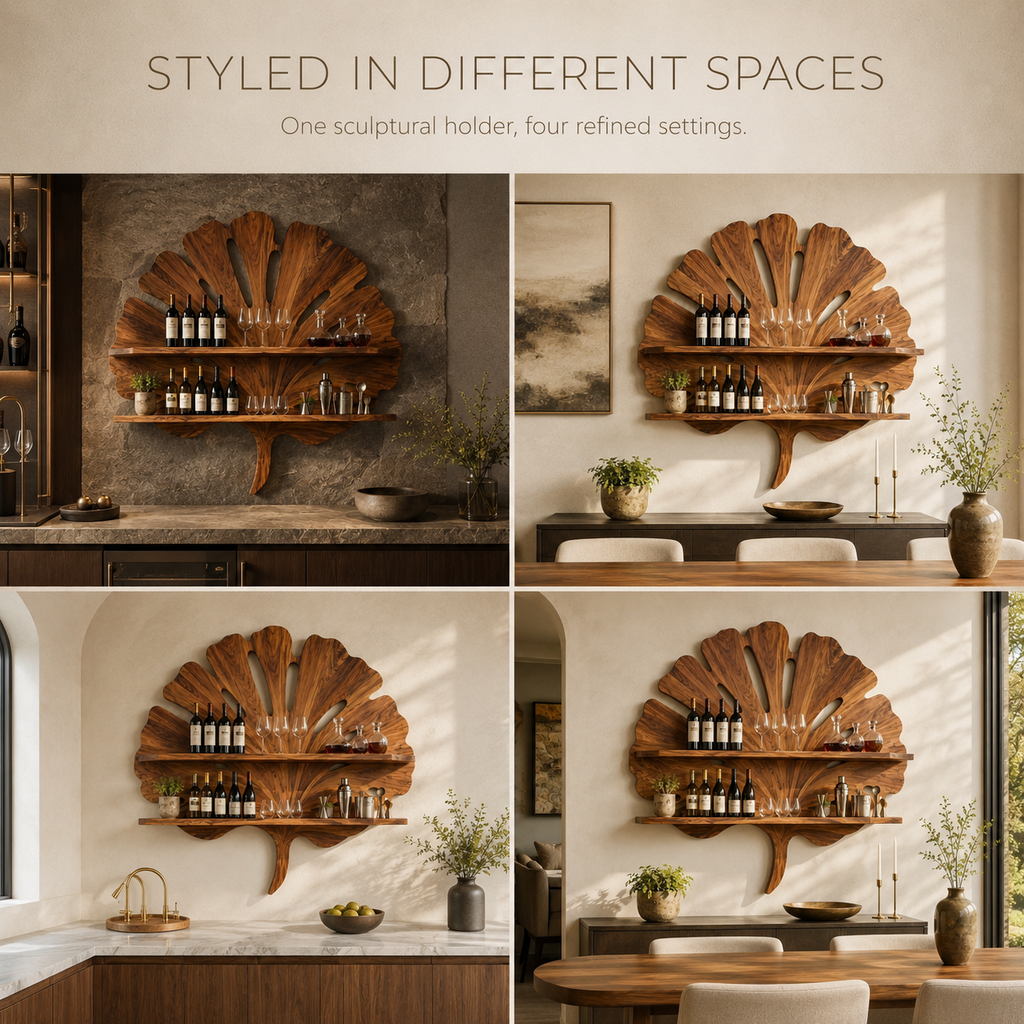 Solid Wood Wall Wine Rack with Glass Holder - Cellular - product image 11