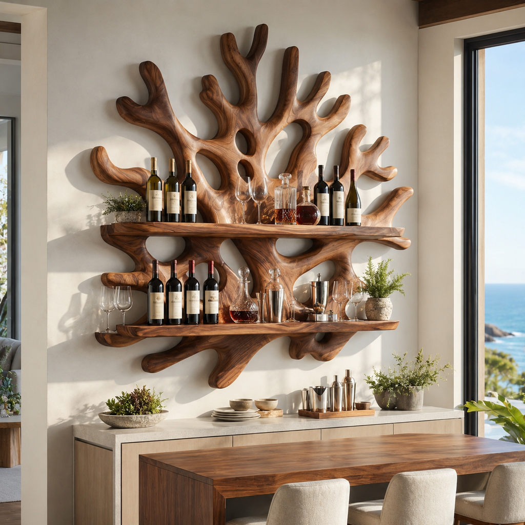 Solid Wood Wall Wine Rack with Glass Holder - 5 Bottle - Cellular - main view