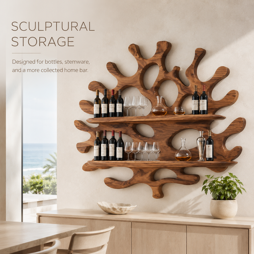 Solid Wood Wall Wine Rack with Glass Holder - 5 Bottle - Cellular - product image 03