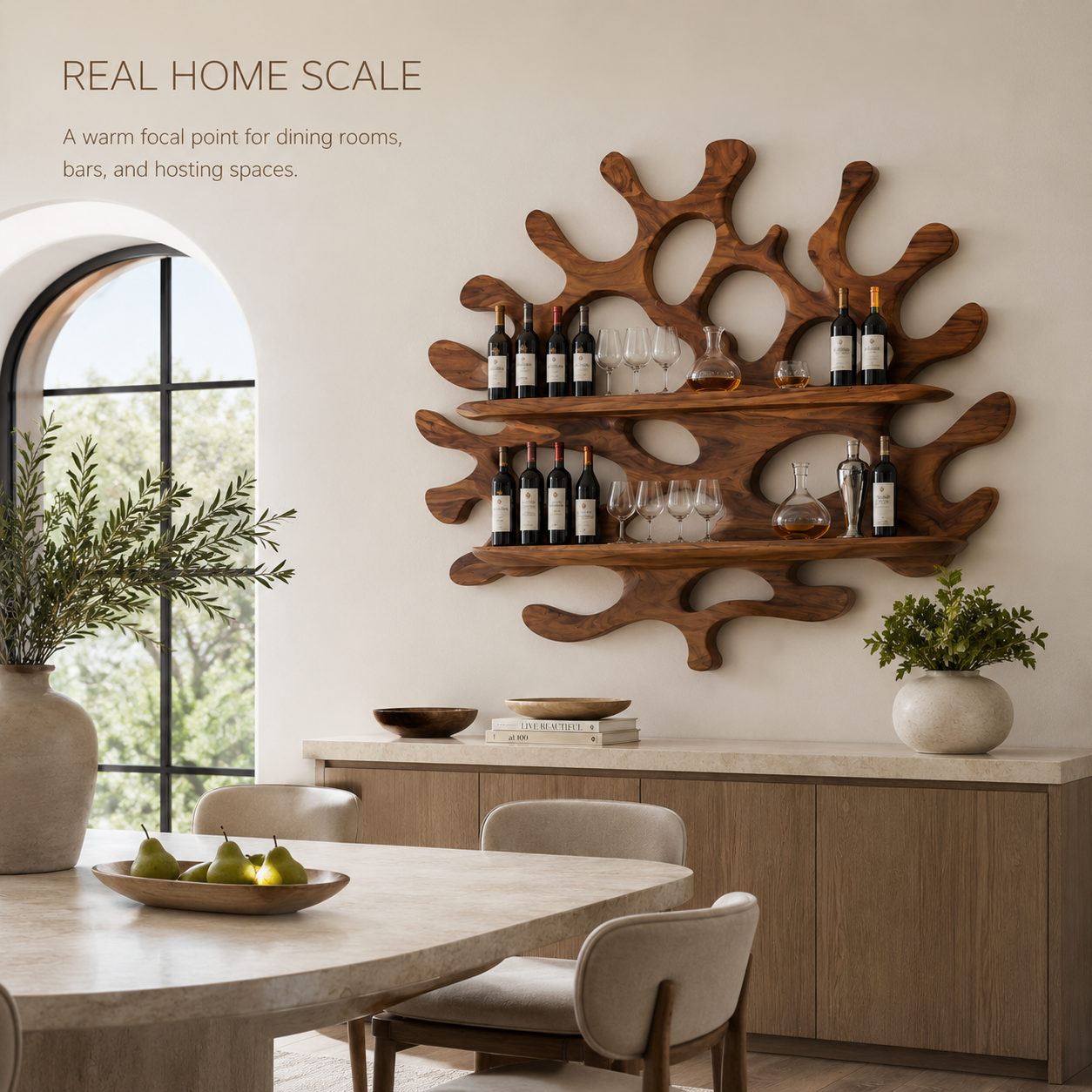 Solid Wood Wall Wine Rack with Glass Holder - 5 Bottle - Cellular - product image 04