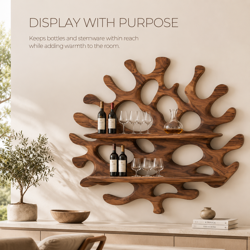 Solid Wood Wall Wine Rack with Glass Holder - 5 Bottle - Cellular - product image 07