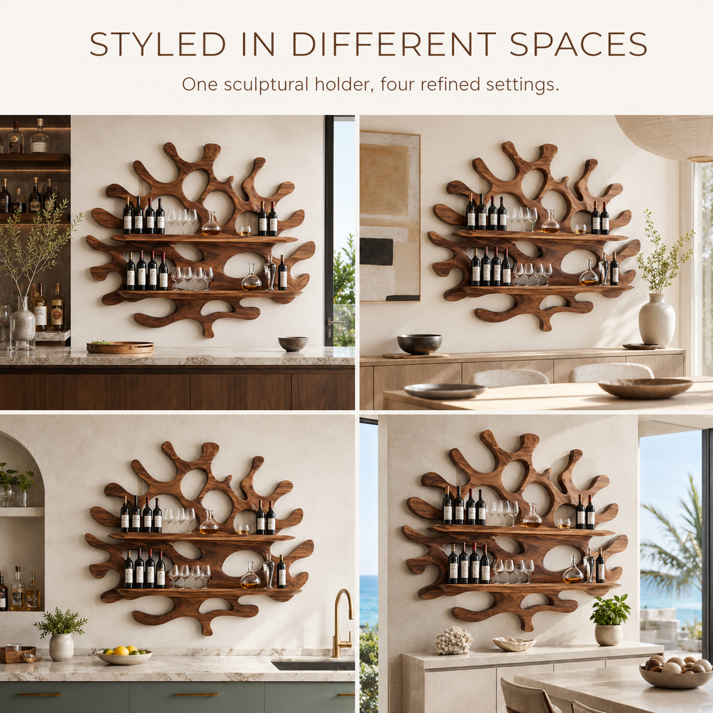 Solid Wood Wall Wine Rack with Glass Holder - 5 Bottle - Cellular - product image 10