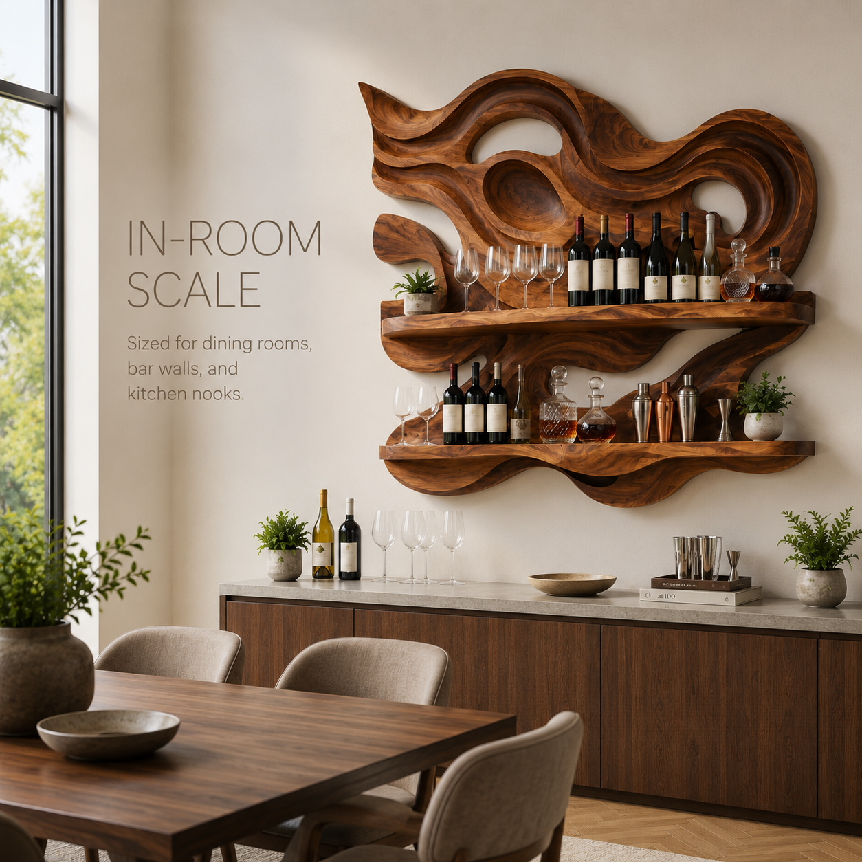 Solid Wood Wall Wine Rack with Glass Holder - 5 Bottle - Branch Form - product image 04