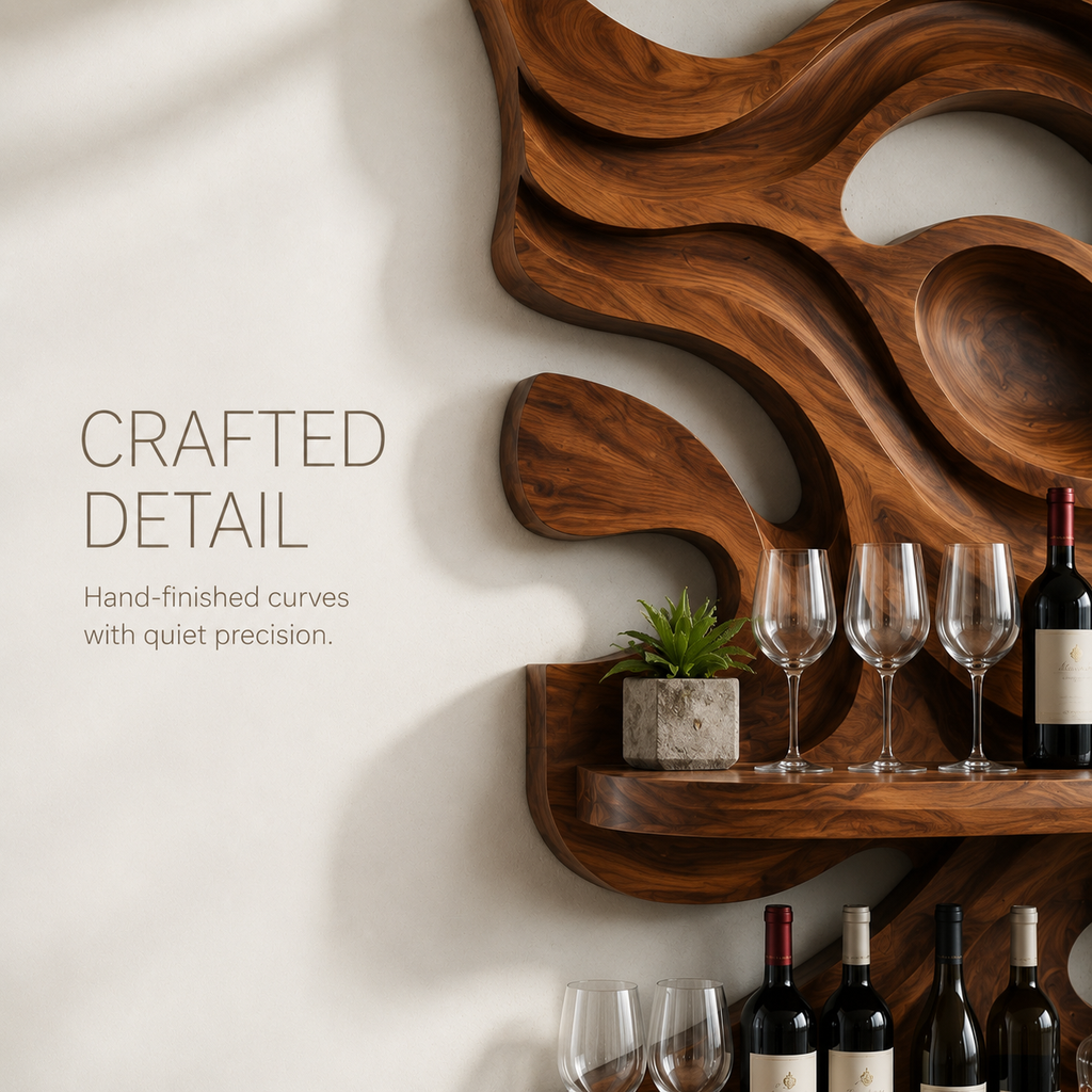 Solid Wood Wall Wine Rack with Glass Holder - 5 Bottle - Branch Form - product image 06