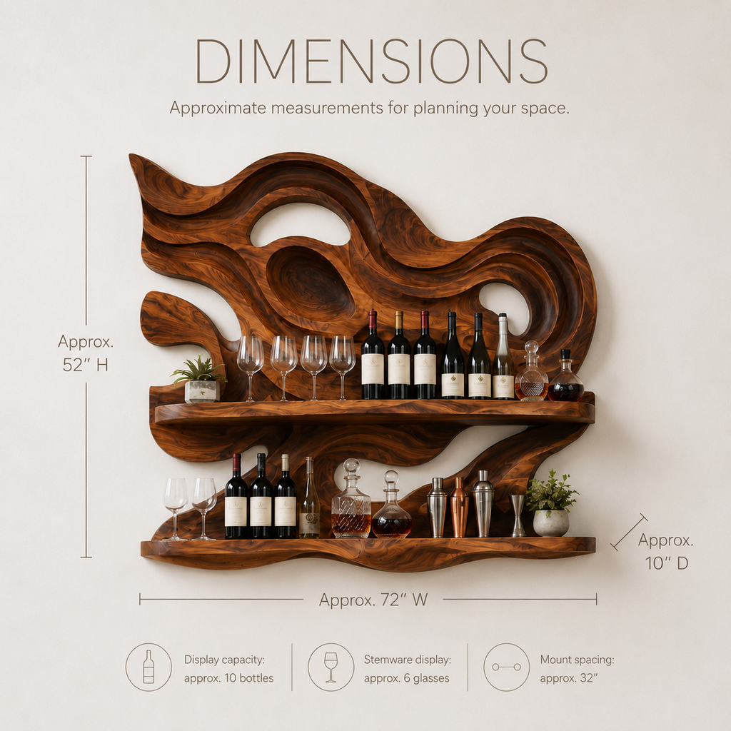 Solid Wood Wall Wine Rack with Glass Holder - 5 Bottle - Branch Form - product image 08