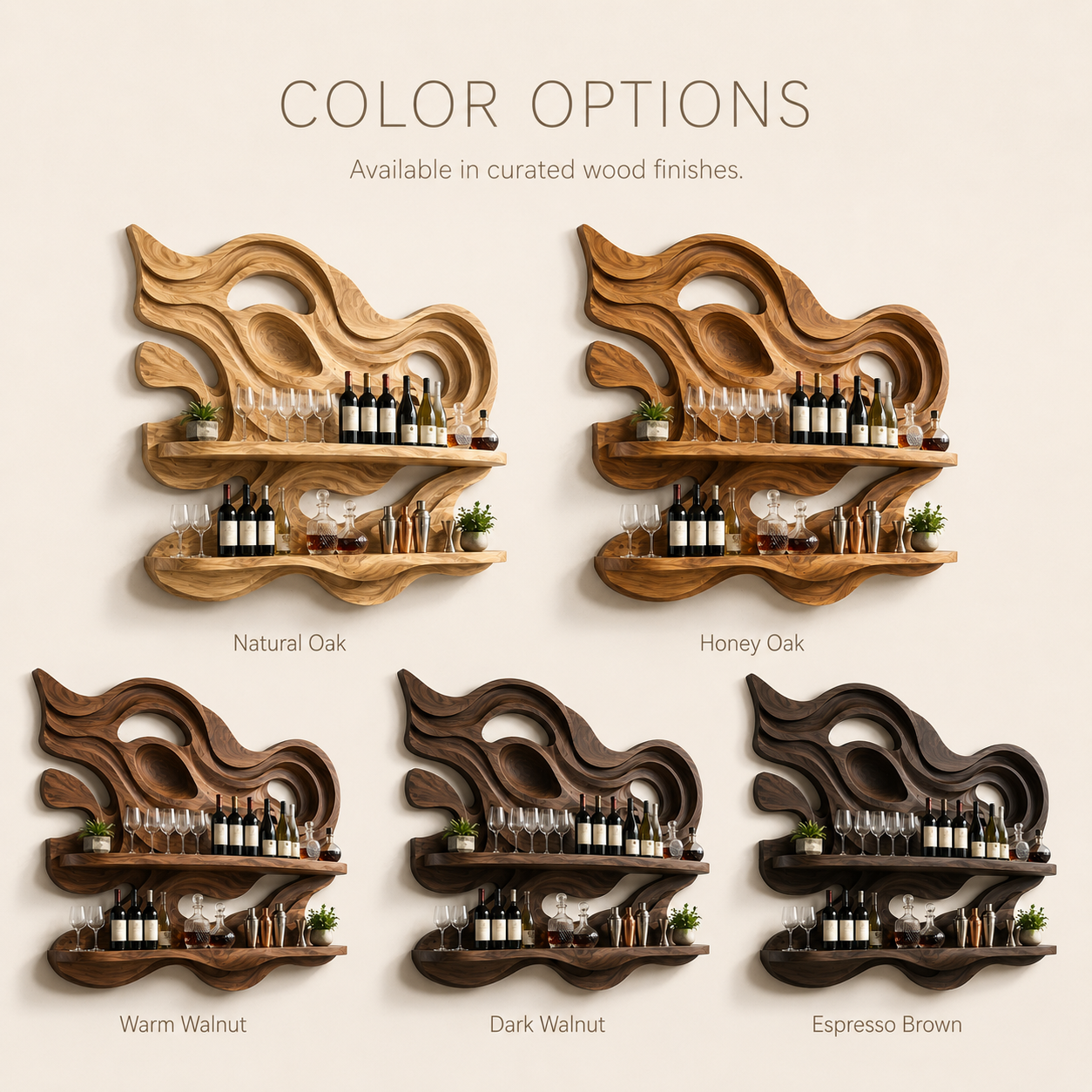Solid Wood Wall Wine Rack with Glass Holder - 5 Bottle - Branch Form - product image 11