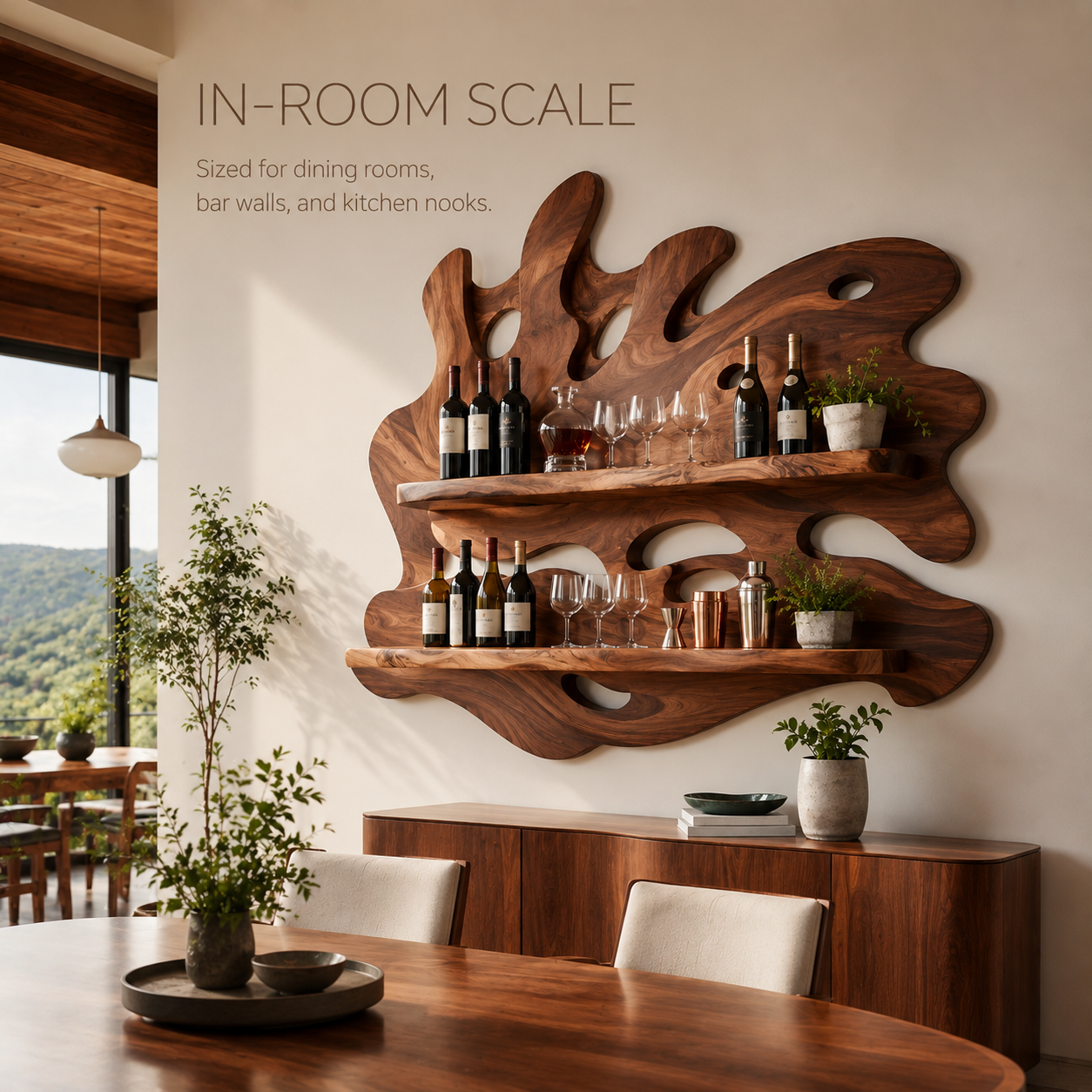 Solid Wood Wall Wine Rack with Glass Holder - 5 Bottle - Crescent - product image 04