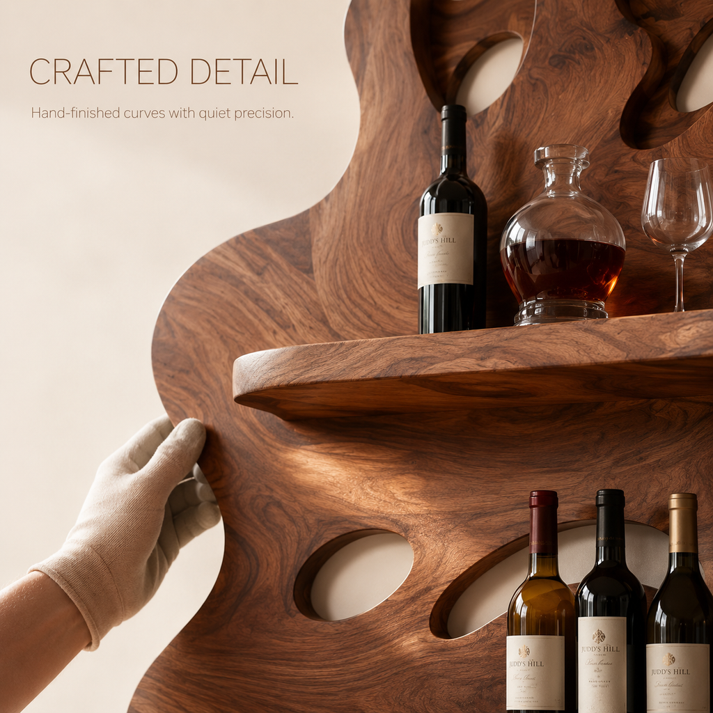 Solid Wood Wall Wine Rack with Glass Holder - 5 Bottle - Crescent - product image 06