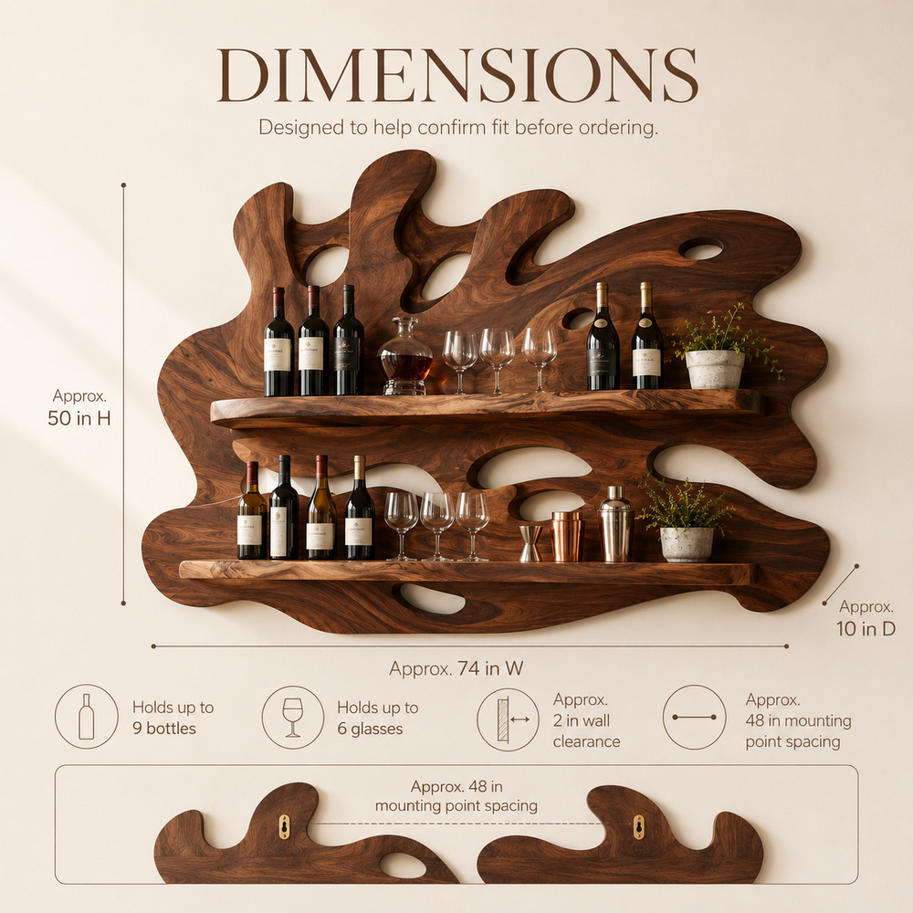 Solid Wood Wall Wine Rack with Glass Holder - 5 Bottle - Crescent - product image 08