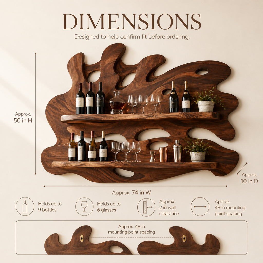 Solid Wood Wall Wine Rack with Glass Holder - 5 Bottle - Crescent - product image 08