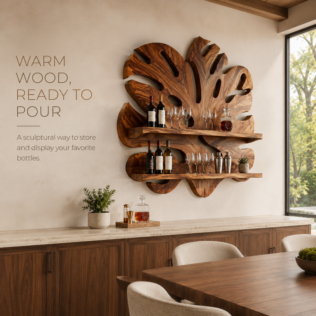Solid Wood Wall Wine Rack with Glass Holder - 5 Bottle - Gallery Rail - product image 02