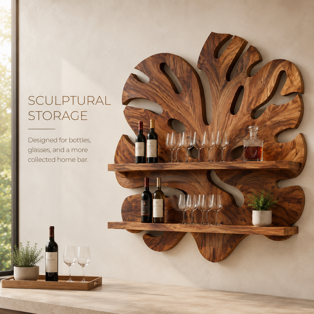 Solid Wood Wall Wine Rack with Glass Holder - 5 Bottle - Gallery Rail - product image 03