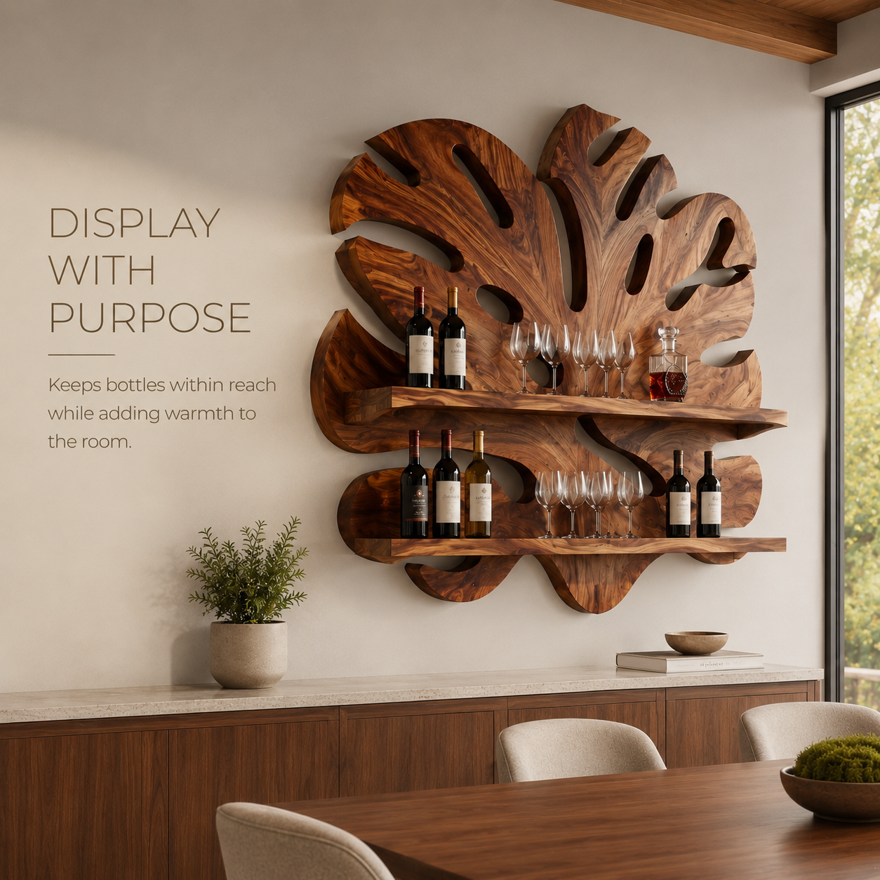 Solid Wood Wall Wine Rack with Glass Holder - 5 Bottle - Gallery Rail - product image 07