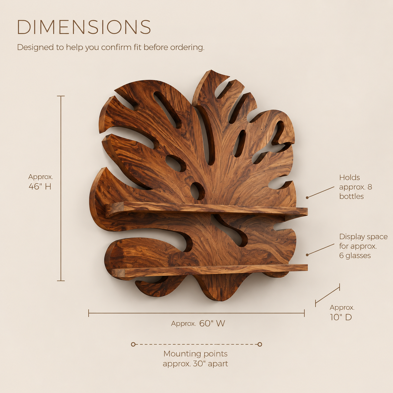 Solid Wood Wall Wine Rack with Glass Holder - 5 Bottle - Gallery Rail - product image 08