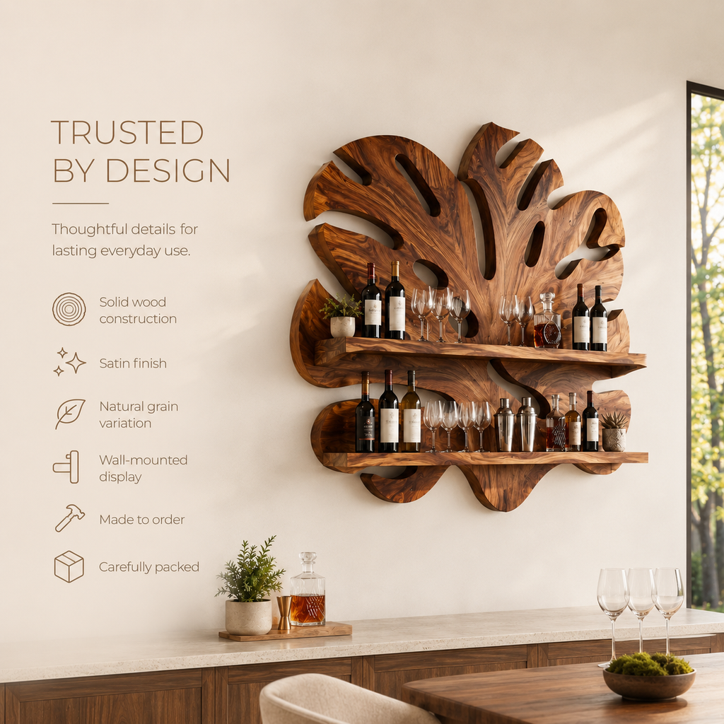 Solid Wood Wall Wine Rack with Glass Holder - 5 Bottle - Gallery Rail - product image 09