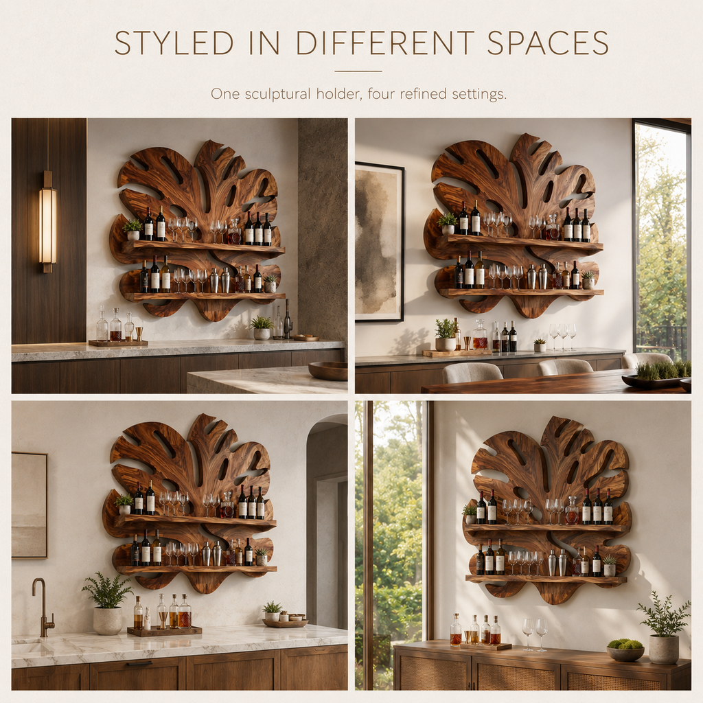 Solid Wood Wall Wine Rack with Glass Holder - 5 Bottle - Gallery Rail - product image 10
