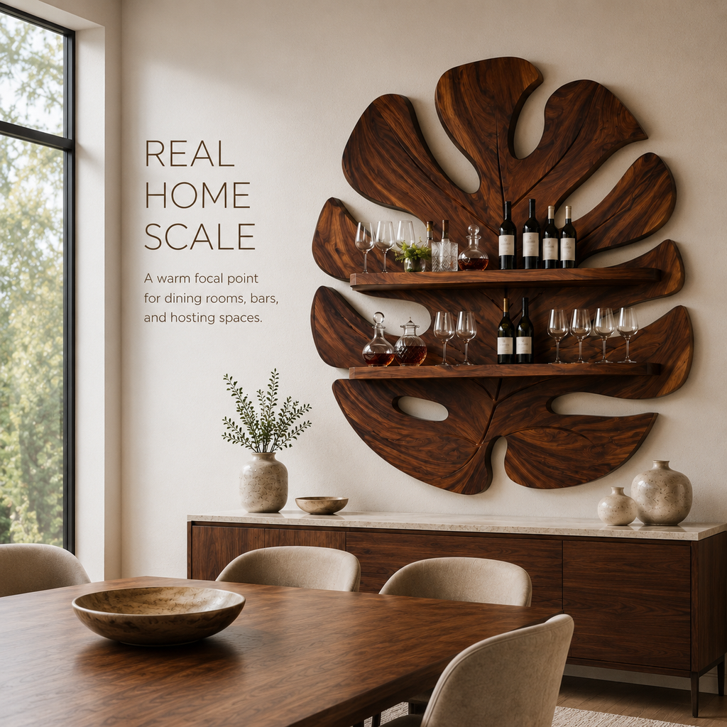 Solid Wood Wall Wine Rack with Glass Holder - 5 Bottle - Live Edge - product image 04