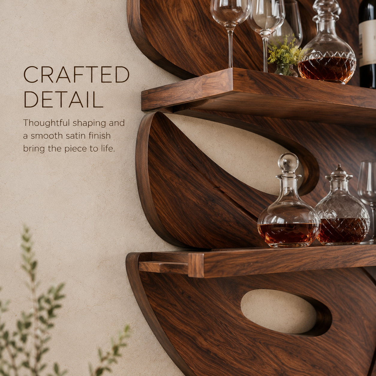 Solid Wood Wall Wine Rack with Glass Holder - 5 Bottle - Live Edge - product image 05