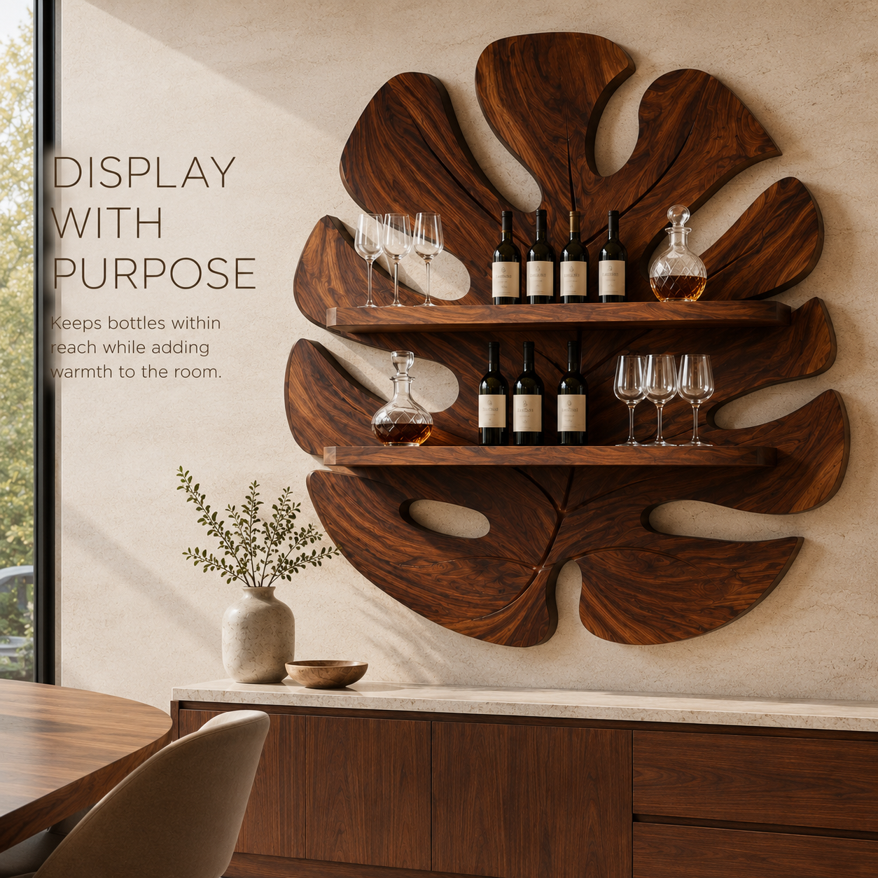 Solid Wood Wall Wine Rack with Glass Holder - 5 Bottle - Live Edge - product image 07