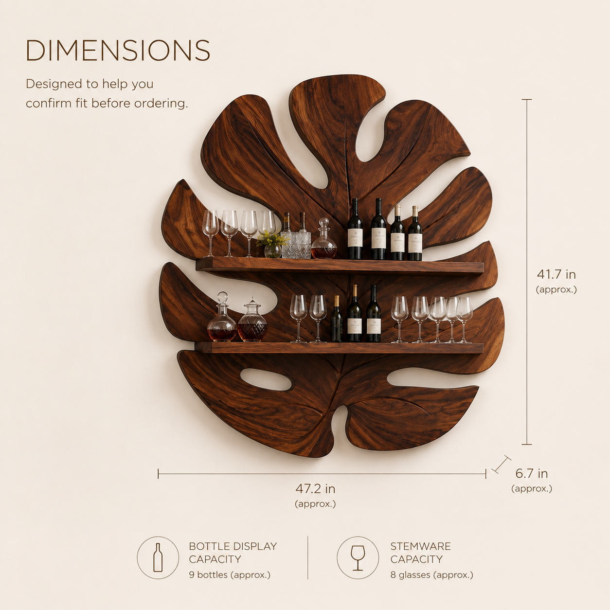 Solid Wood Wall Wine Rack with Glass Holder - 5 Bottle - Live Edge - product image 08