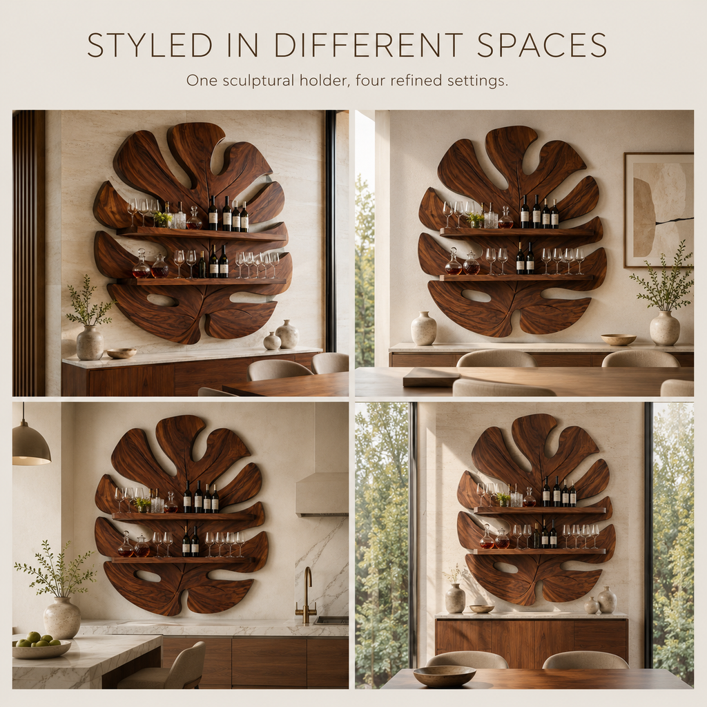 Solid Wood Wall Wine Rack with Glass Holder - 5 Bottle - Live Edge - product image 10