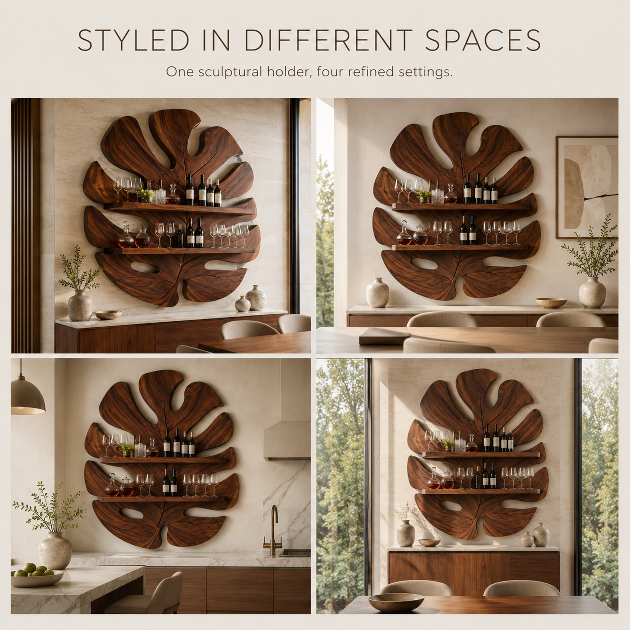 Solid Wood Wall Wine Rack with Glass Holder - 5 Bottle - Live Edge - product image 10