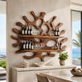 Solid Wood Wall Wine Rack with Glass Holder - 5 Bottle - Wave - main view