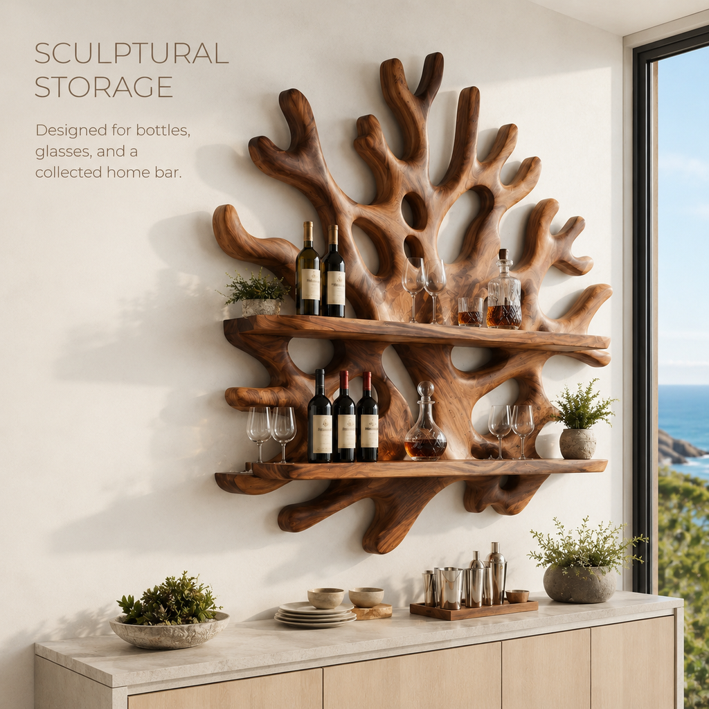 Solid Wood Wall Wine Rack with Glass Holder - 5 Bottle - Wave - product image 03