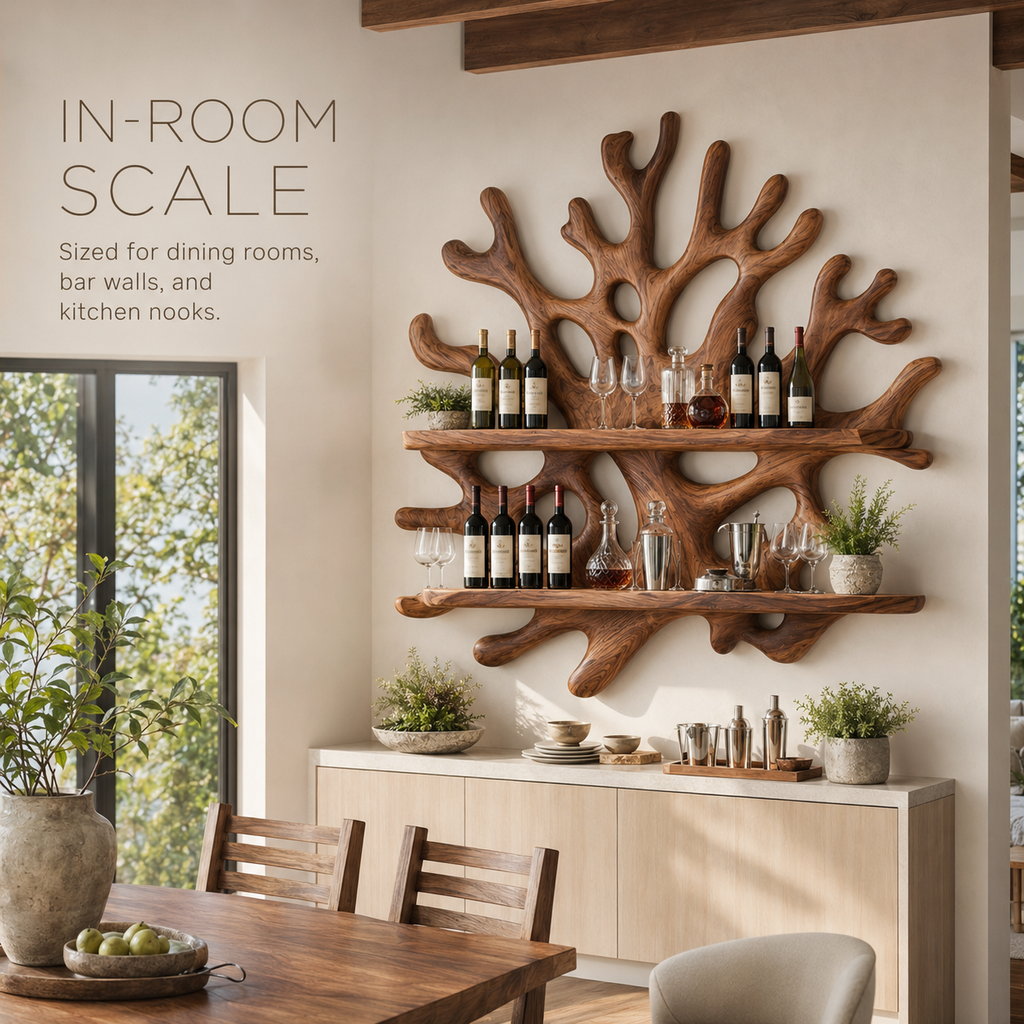Solid Wood Wall Wine Rack with Glass Holder - 5 Bottle - Wave - product image 04