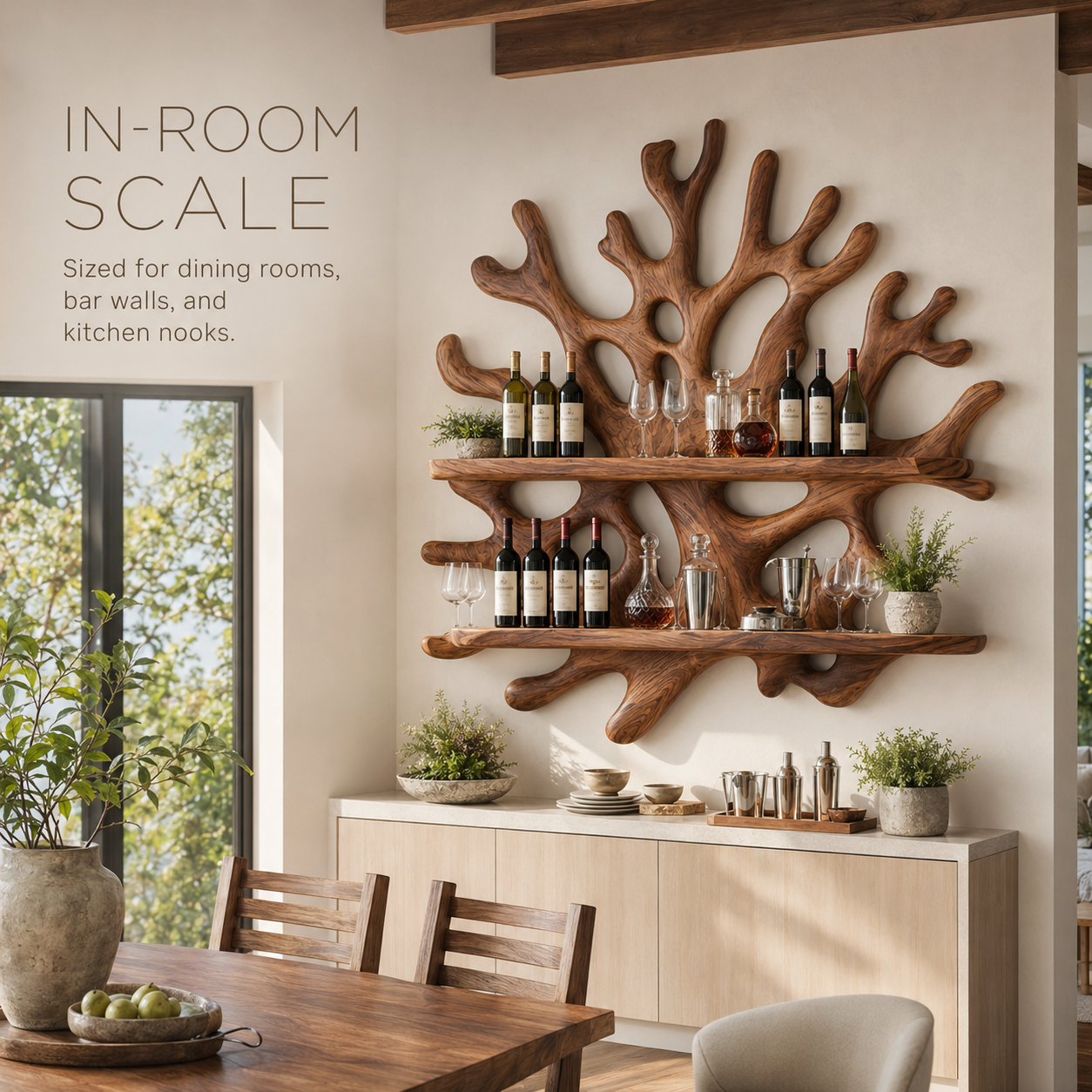 Solid Wood Wall Wine Rack with Glass Holder - 5 Bottle - Wave - product image 04