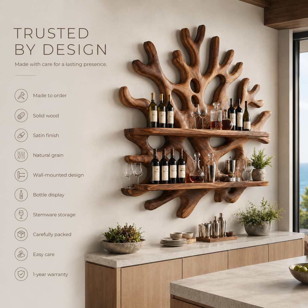 Solid Wood Wall Wine Rack with Glass Holder - 5 Bottle - Wave - product image 09