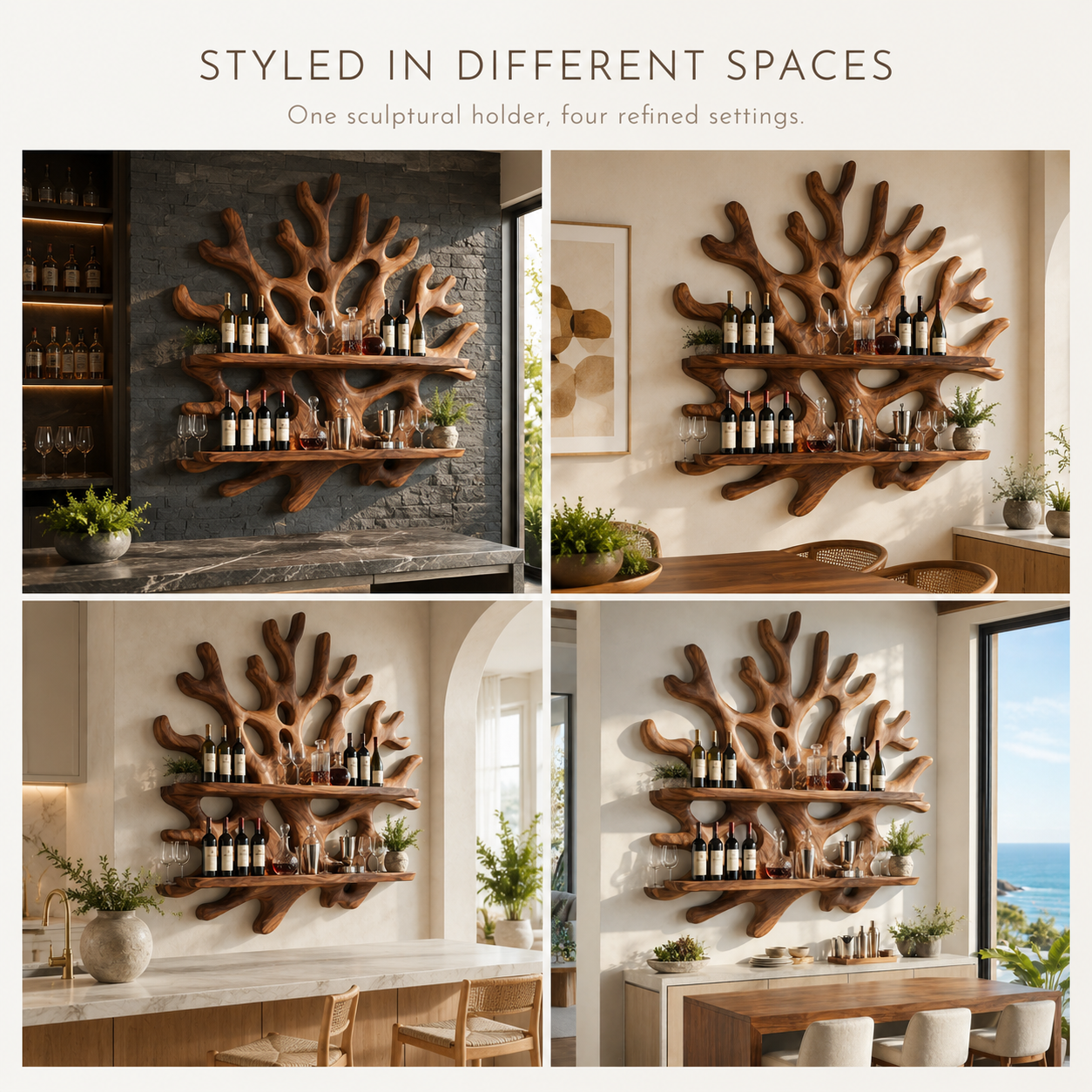 Solid Wood Wall Wine Rack with Glass Holder - 5 Bottle - Wave - product image 11