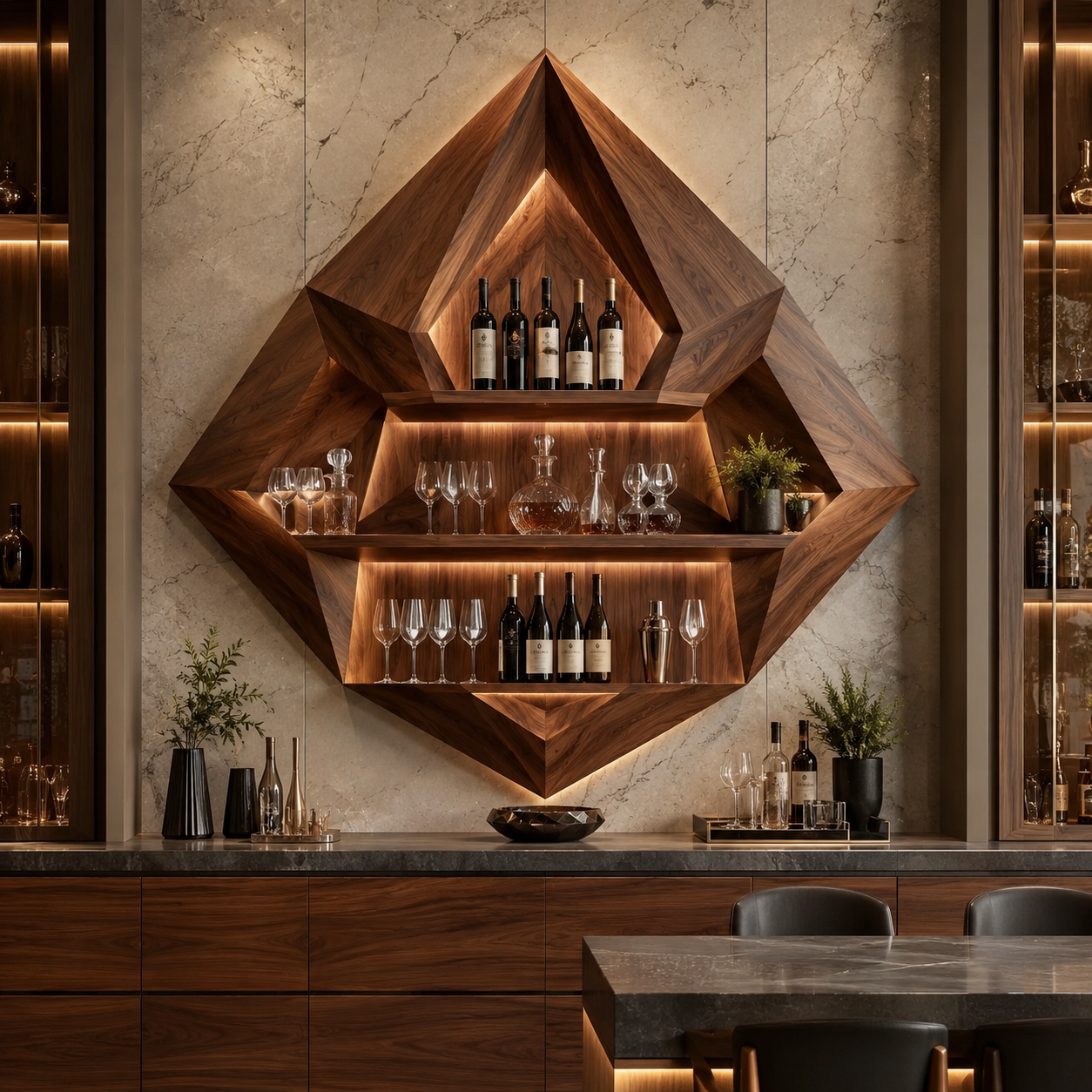 Solid Wood Wall Wine Rack with Glass Holder - 5 Bottle - Cellular - main view