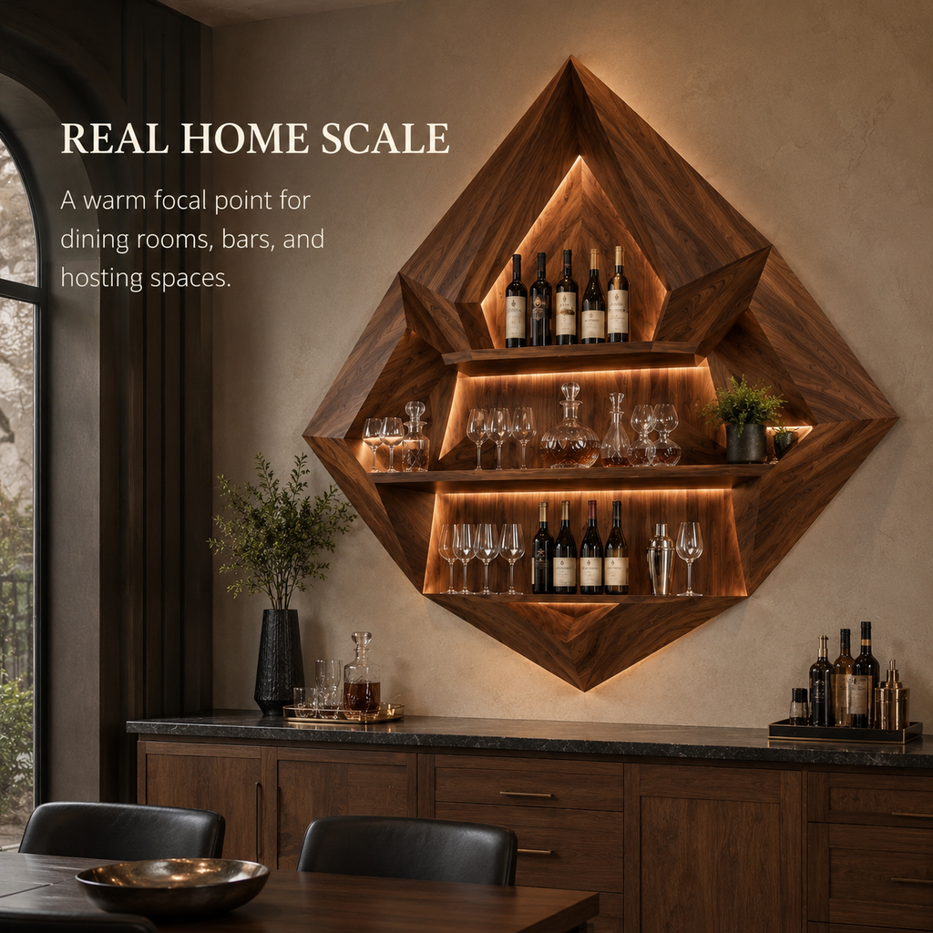 Solid Wood Wall Wine Rack with Glass Holder - 5 Bottle - Cellular - product image 04