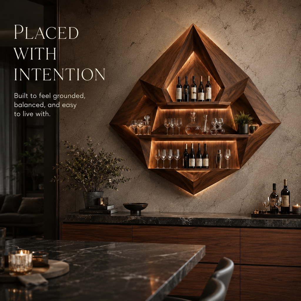 Solid Wood Wall Wine Rack with Glass Holder - 5 Bottle - Cellular - product image 07