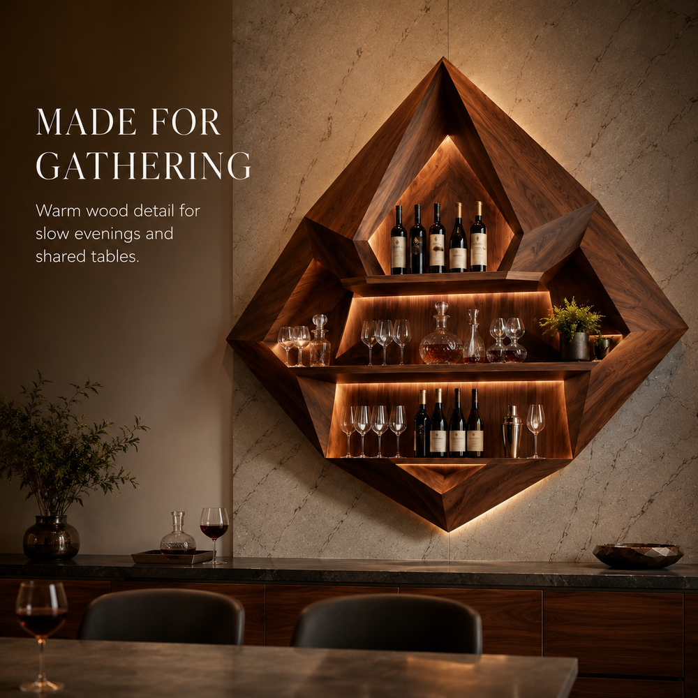 Solid Wood Wall Wine Rack with Glass Holder - 5 Bottle - Cellular - product image 08