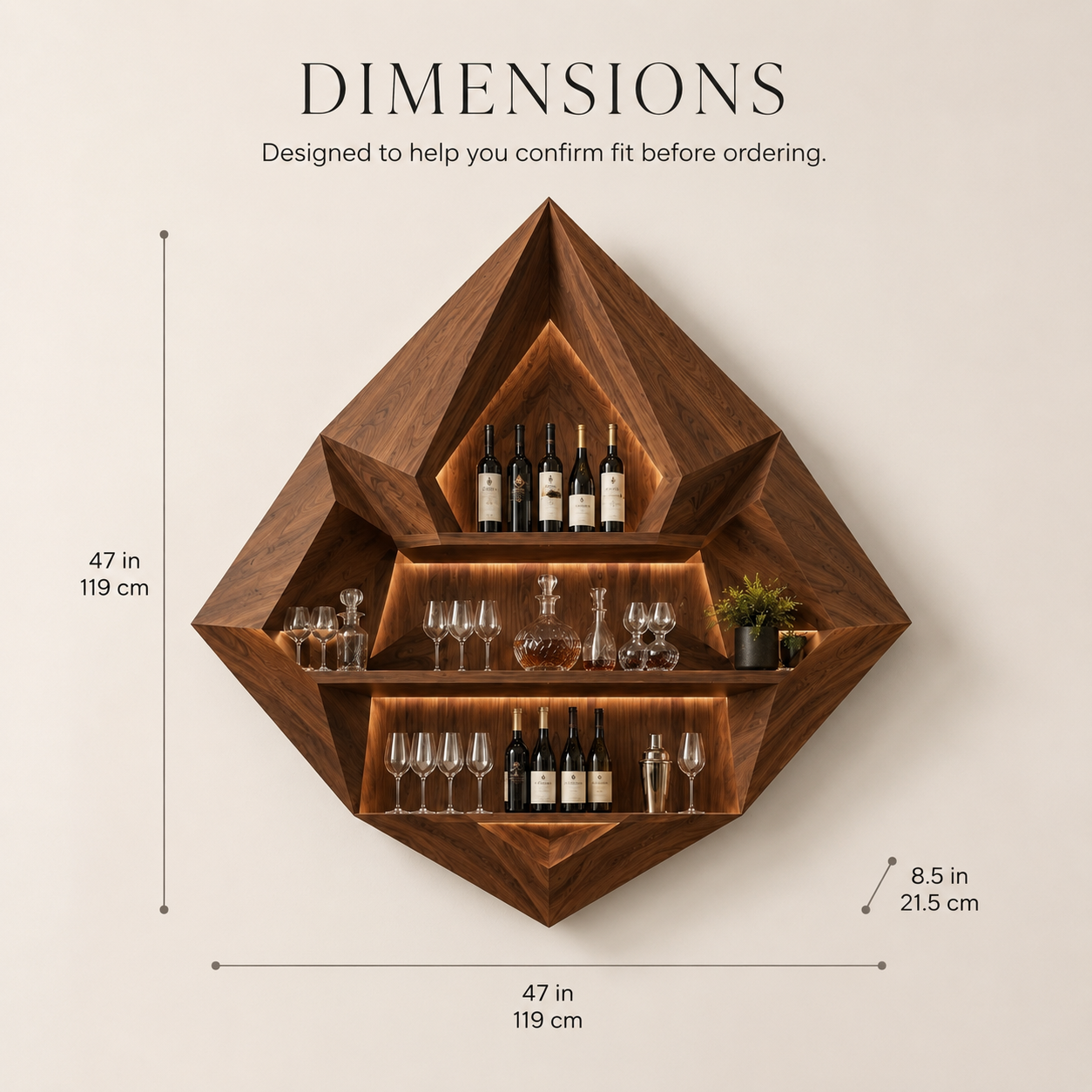 Solid Wood Wall Wine Rack with Glass Holder - 5 Bottle - Cellular - product image 09