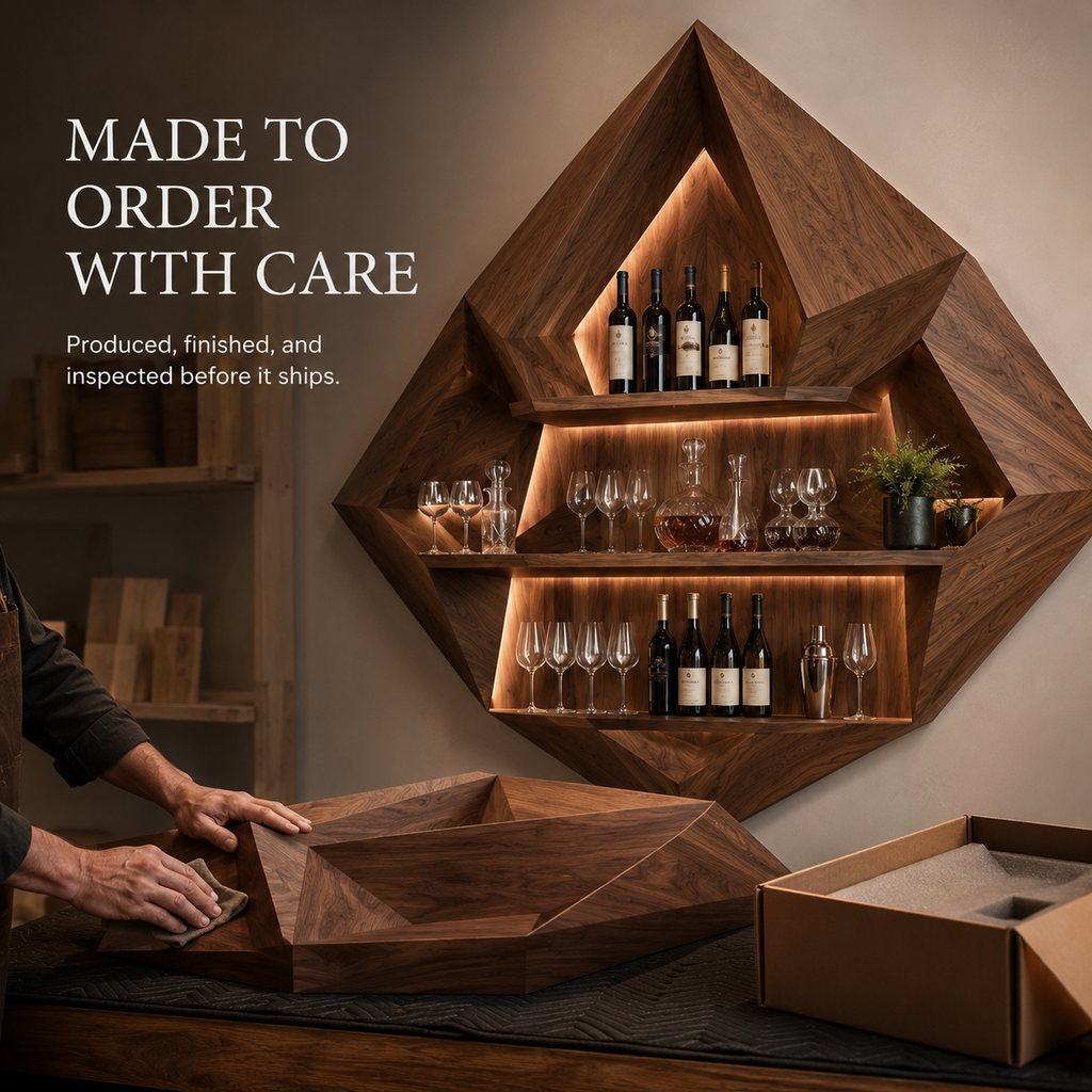 Solid Wood Wall Wine Rack with Glass Holder - 5 Bottle - Cellular - product image 10