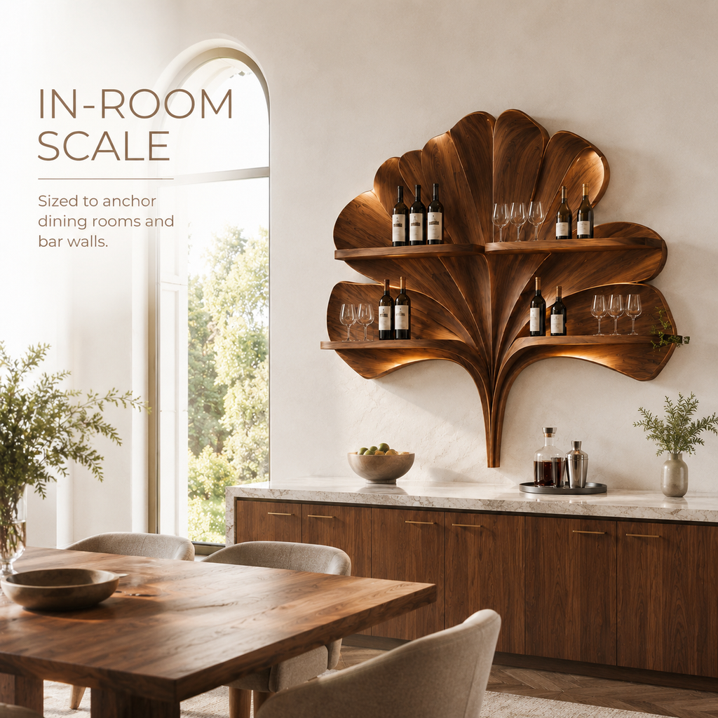 Solid Wood Wall Wine Rack with Glass Holder - 5 Bottle - Arched - product image 04